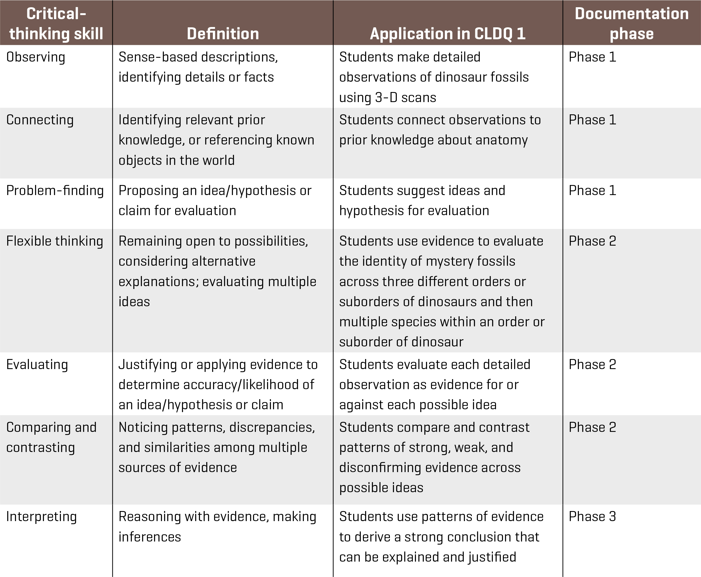 critical thinking skills observation