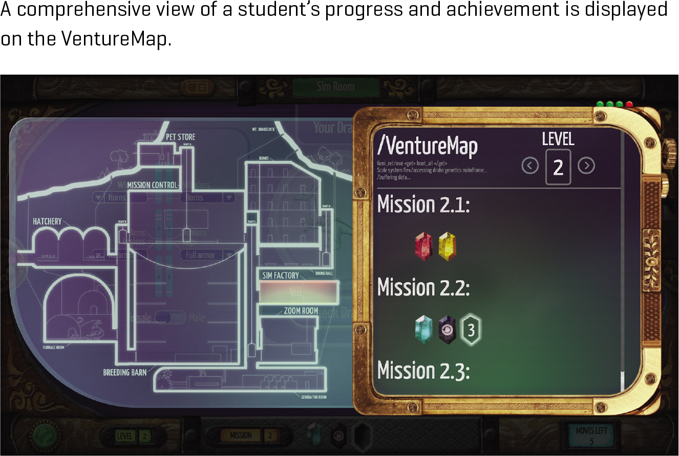 A comprehensive view of a student’s progress and achievement is displayed on the VentureMap.