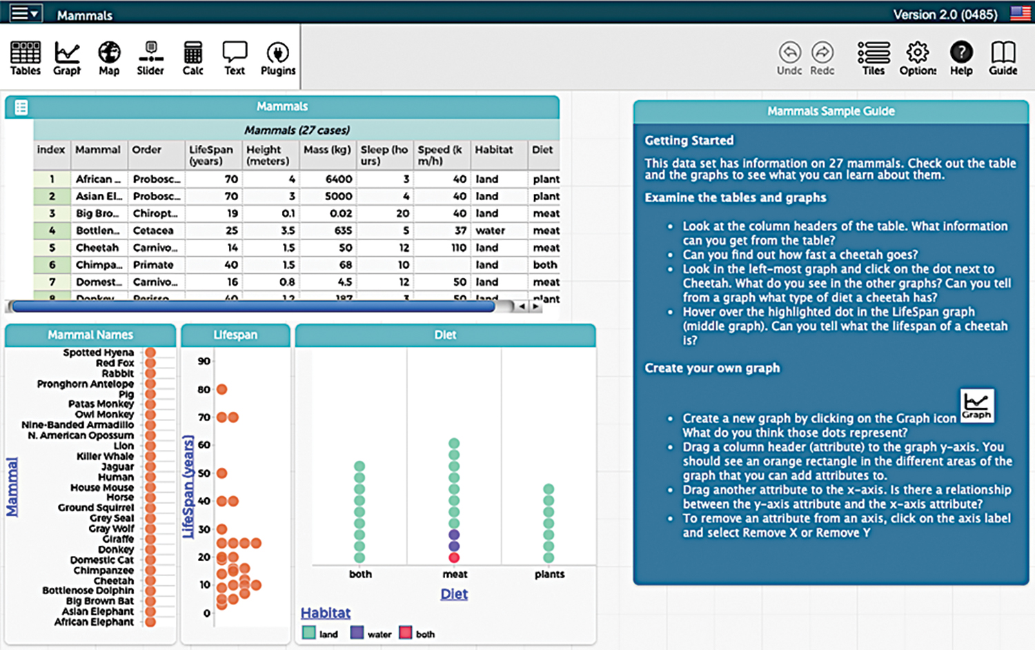 Screenshot of the freely available, browser-based CODAP software.