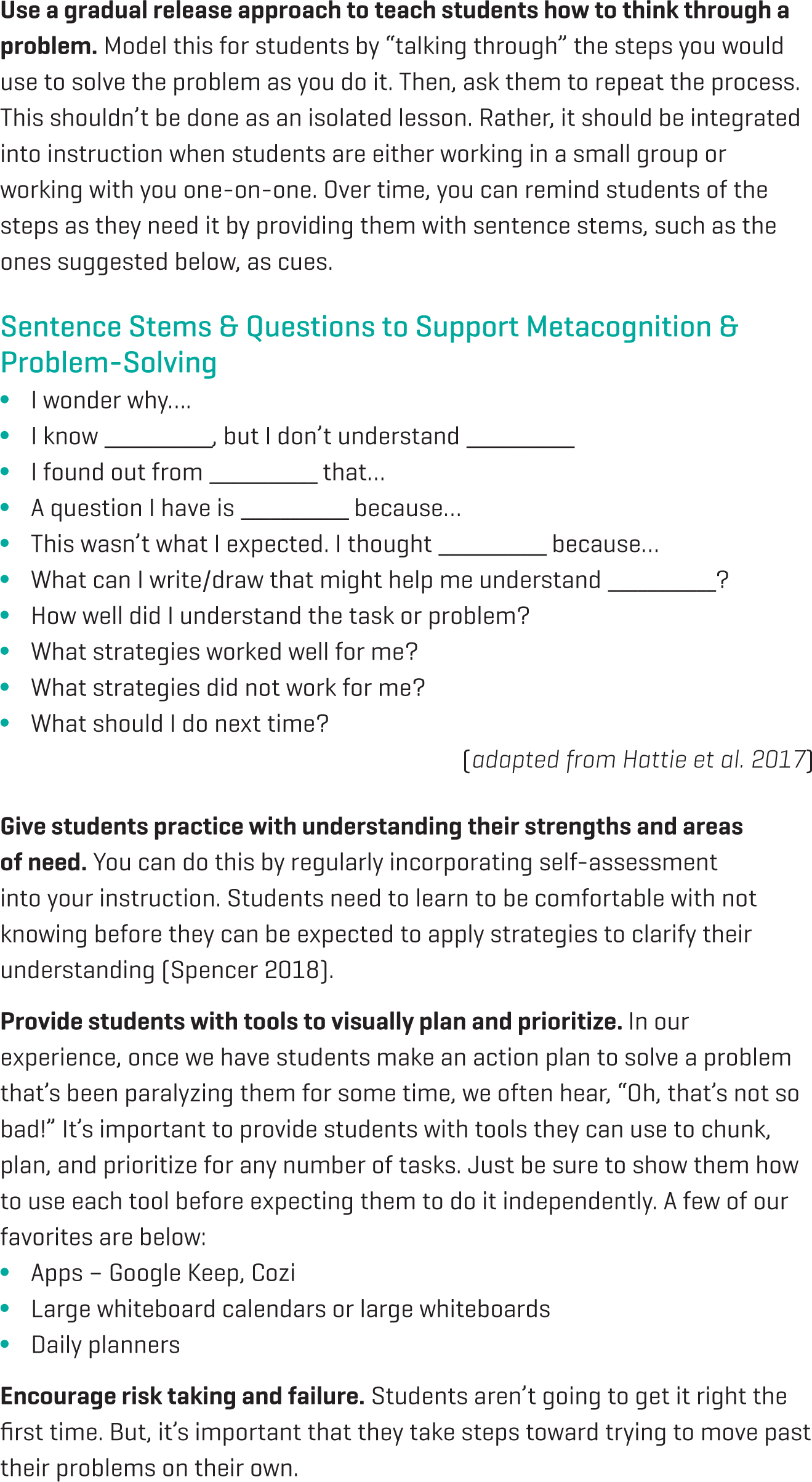 Approaches to support students in moving past problems
