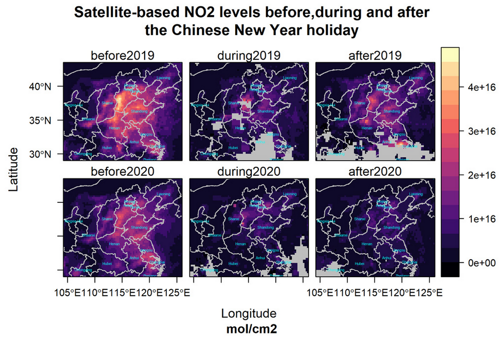 Satellite-based NO2 levels before, during and after the Chinese New Year holiday