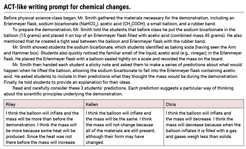 ACT-like writing prompt for chemical changes