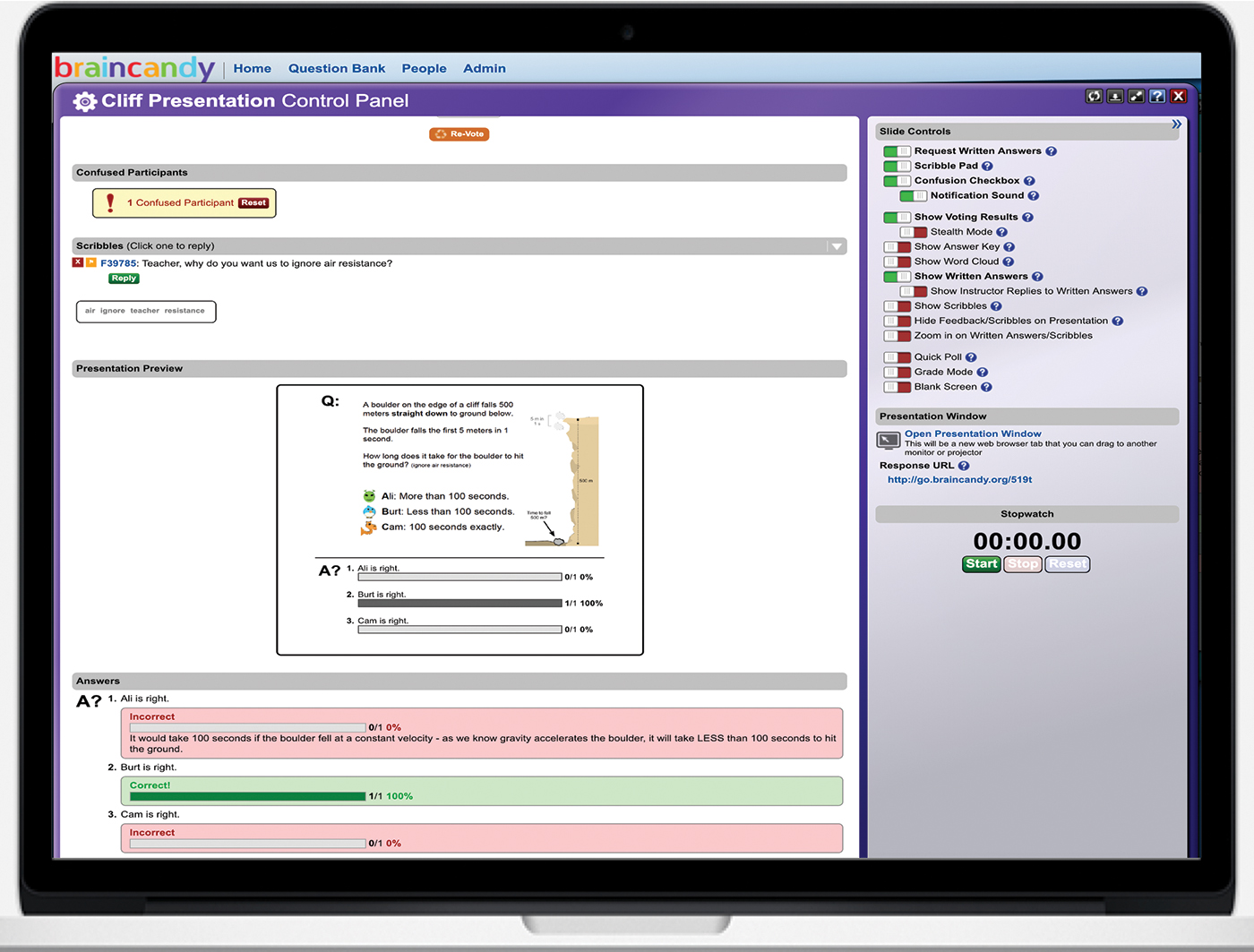 The Braincandy teacher dashboard. 