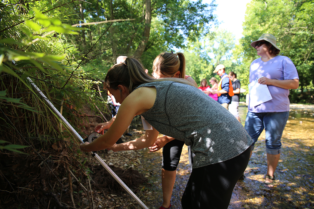 Members of the 2018 STEM TQ cohort visit Castlewood State Park to learn how to assess watersheds from conservationists from the Missouri Nature Conservancy