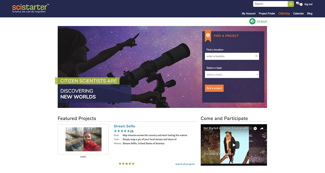 Search for and discover citizen science projects from around the world.