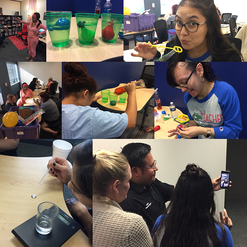 Students’ experiments include investigations into the surface tension of liquid, buoyancy, circular and pendulum motion, and spring oscillation. Students are required to record pre- and post-experiment videos and post them to social media. Photos by Franklin S. Allaire – University of Houston-Downtown.