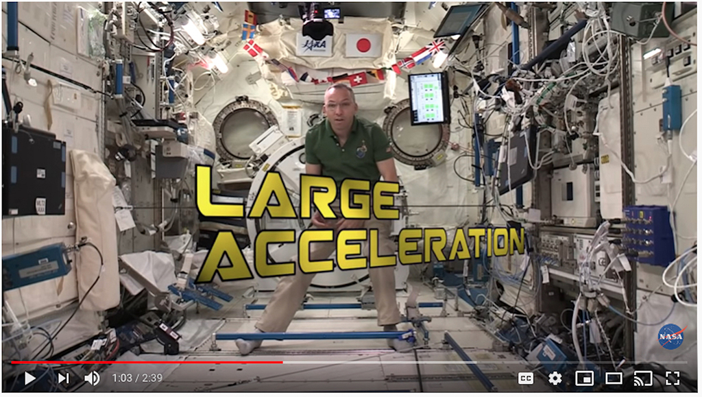 Astronaut Randy Bresnik demonstrates Newton’s second law of motion while aboard the International Space Station using both small and large masses.