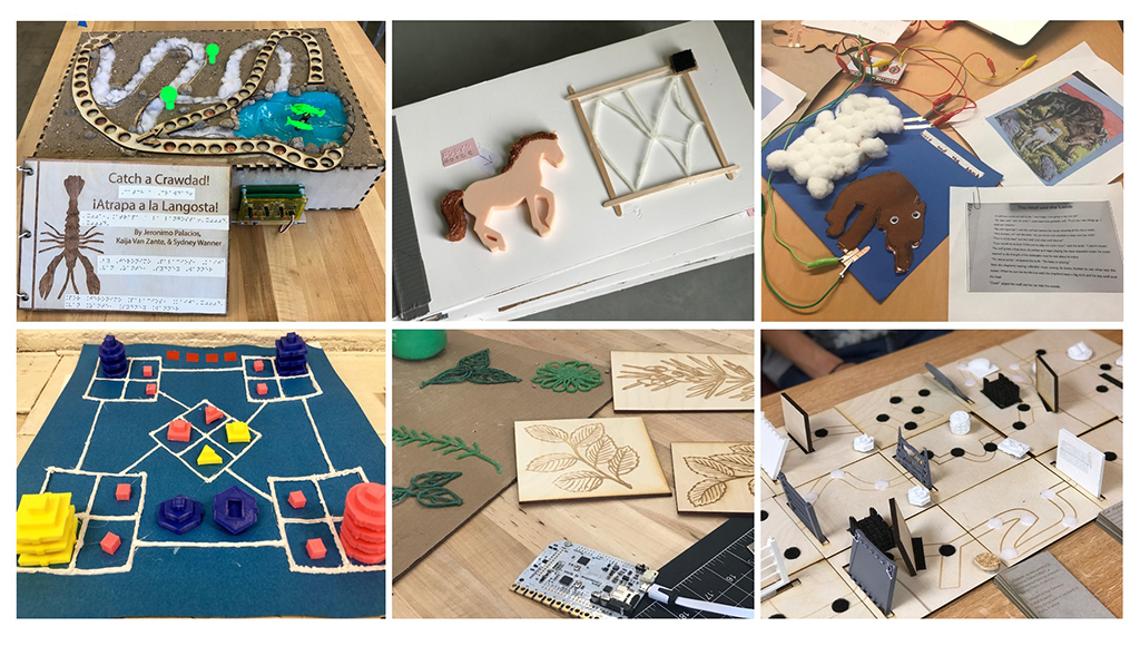 Multimodal products, including stories, books, games, and museum exhibit pieces, created during Build a Better Book programs.