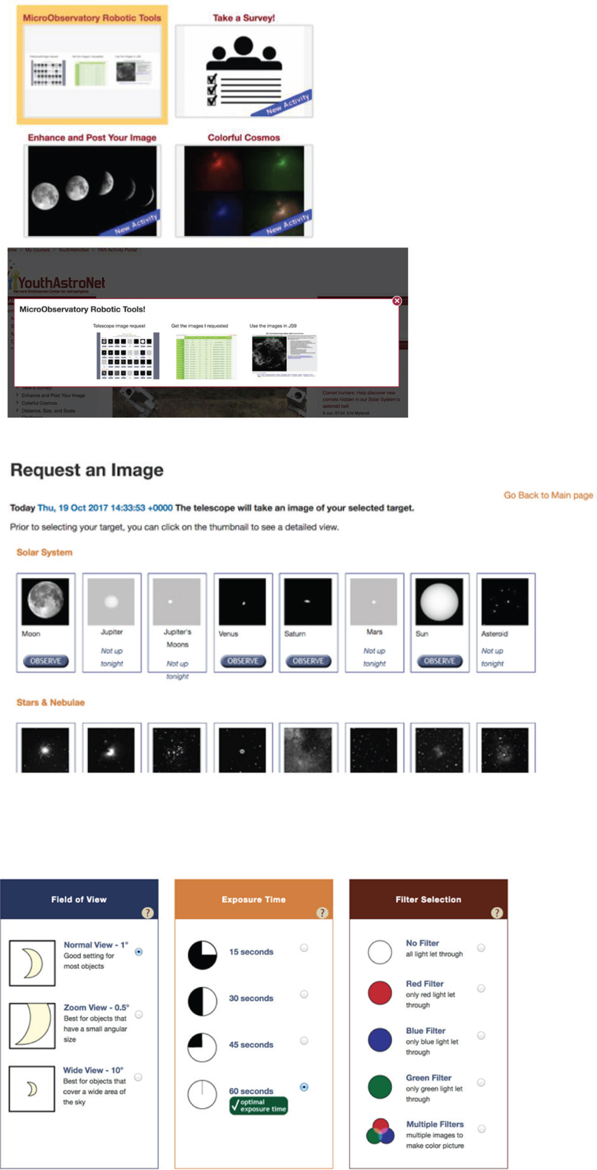 |	FIGURE 3: Overview of steps for accessing the MicroObservatory and requesting images.