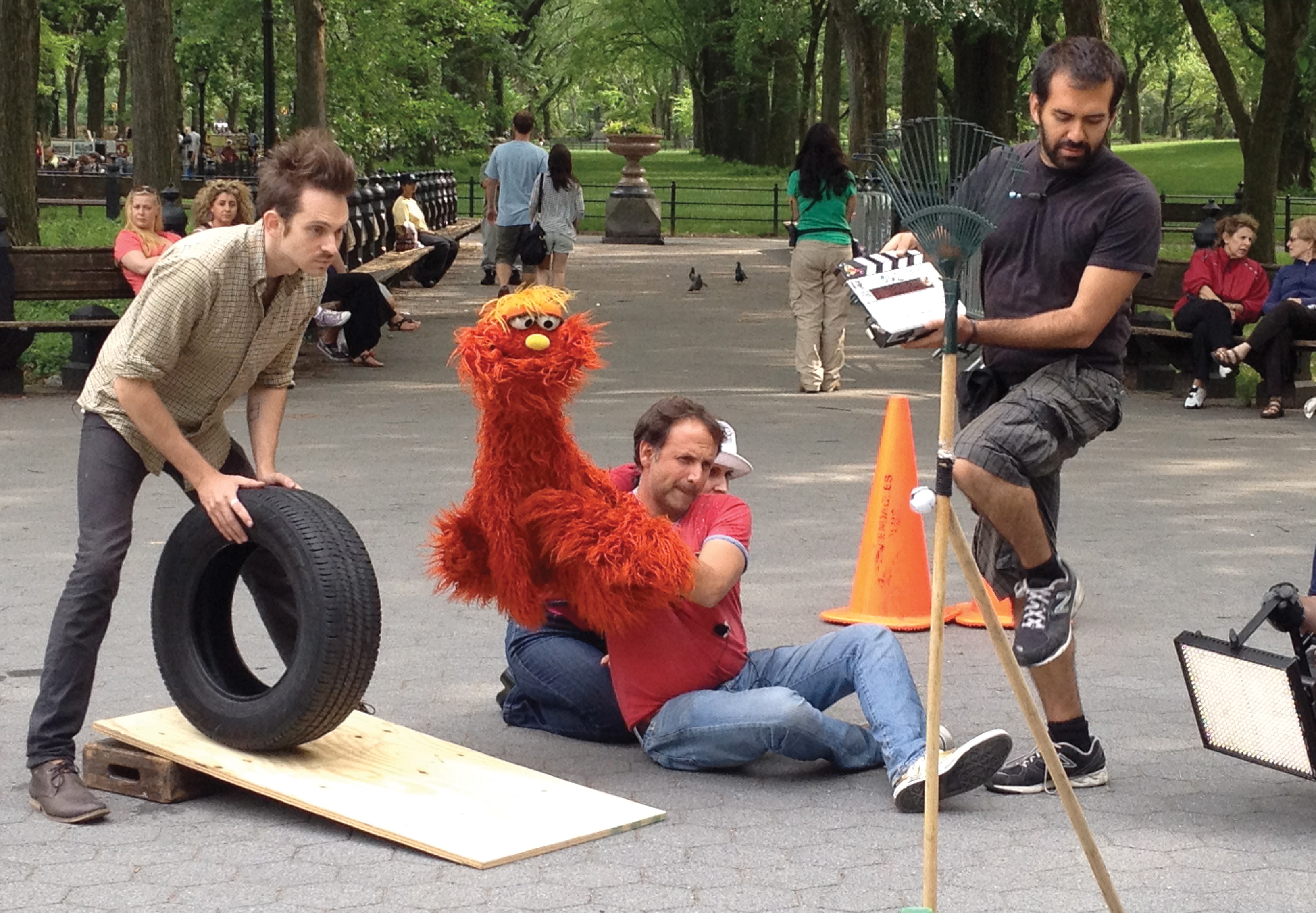 Filming one of Joseph’s machines on Sesame Street. Photo: Olivia Lynch. © 2012 Joseph Herscher.