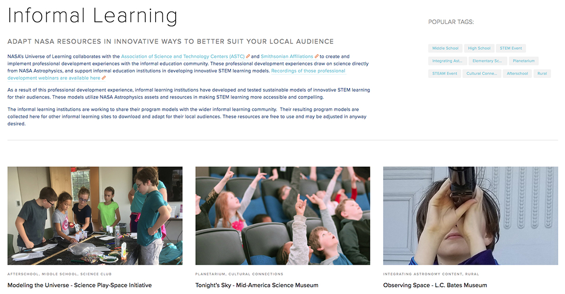 Universe of Learning Informal Learning website