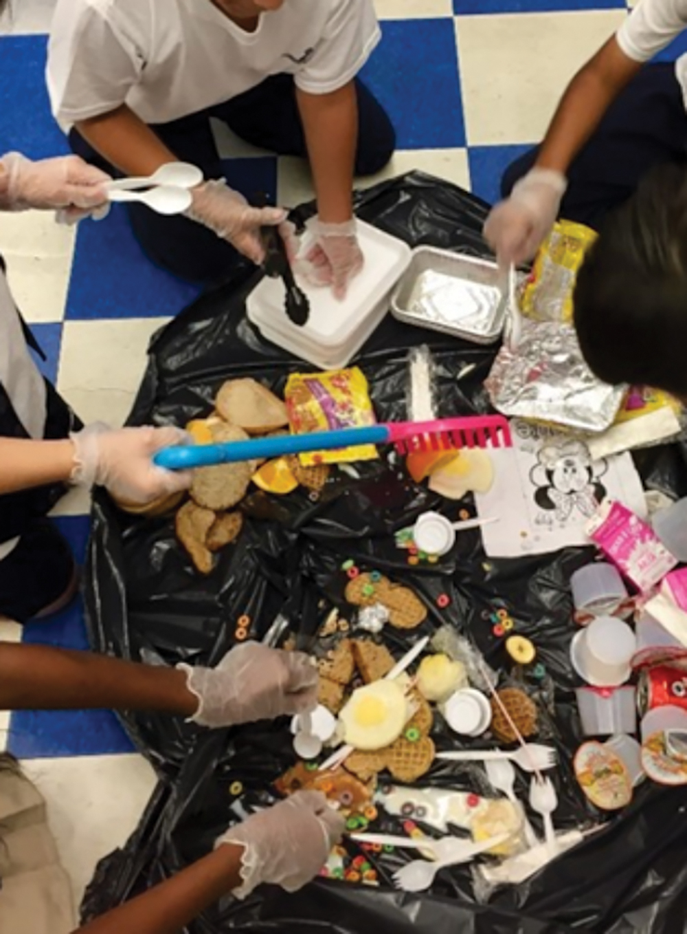 Students used patterns of properties to sort school lunch garbage into different categories.
