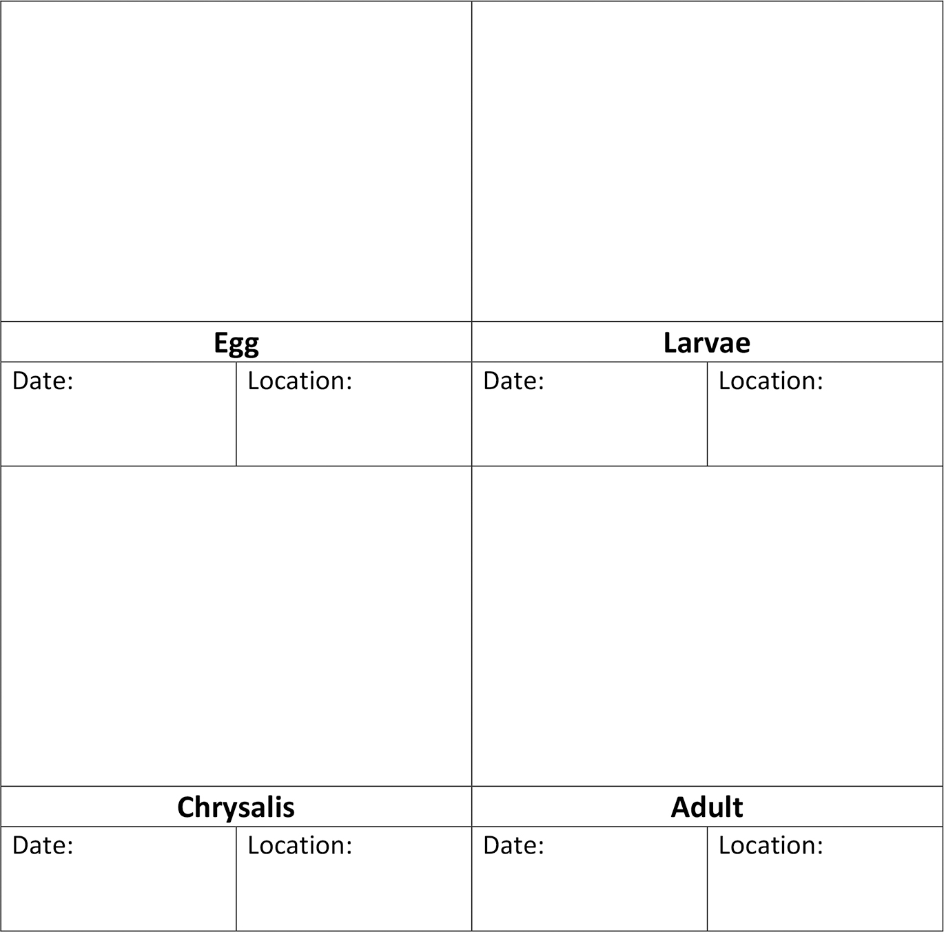 Life cycle sightings data sheet.
