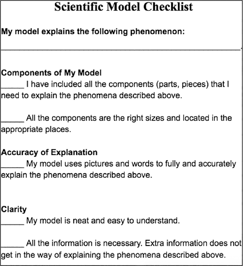 Student scientific model checklist