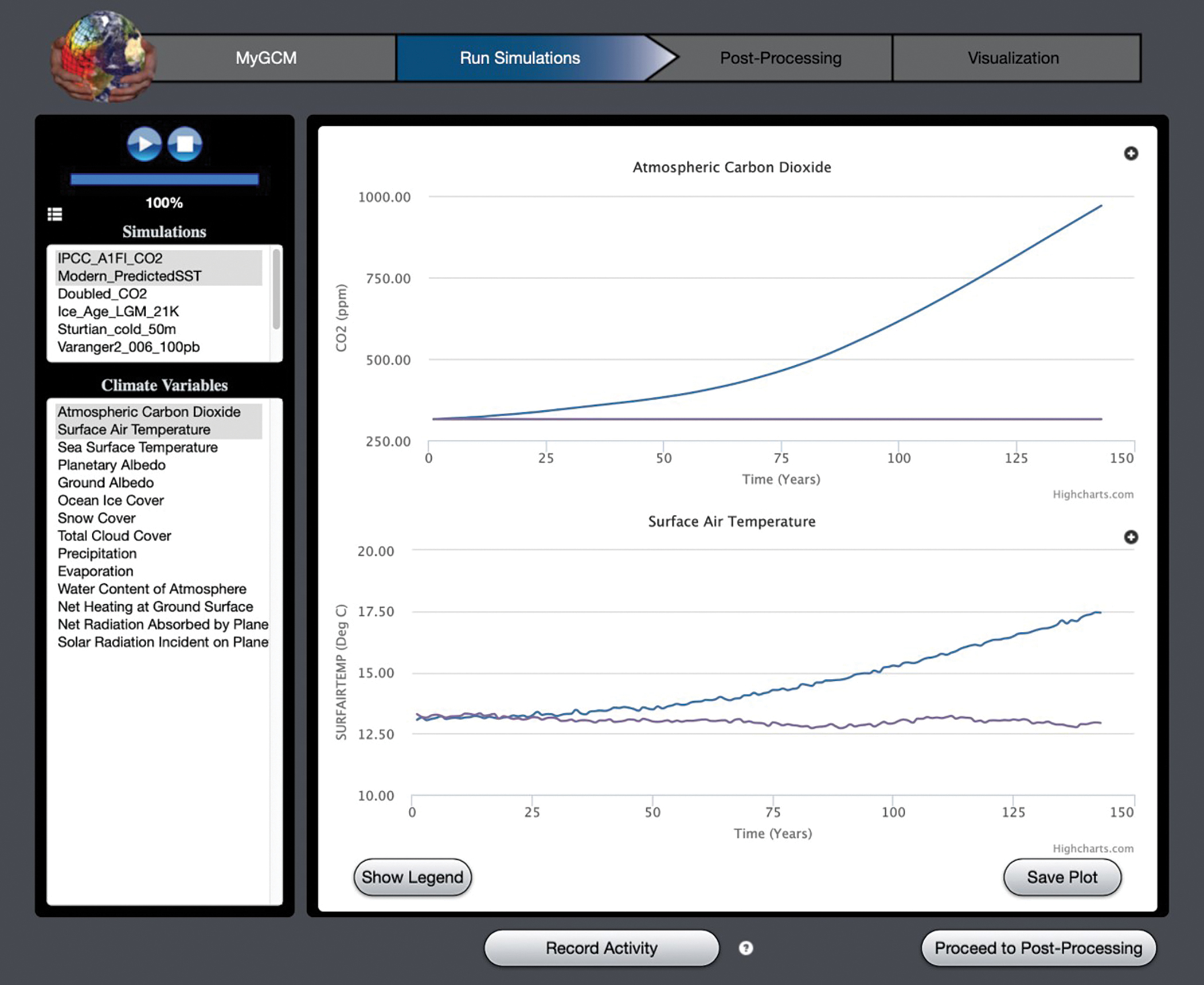 The Run Simulations component of the EzGCM toolkit.