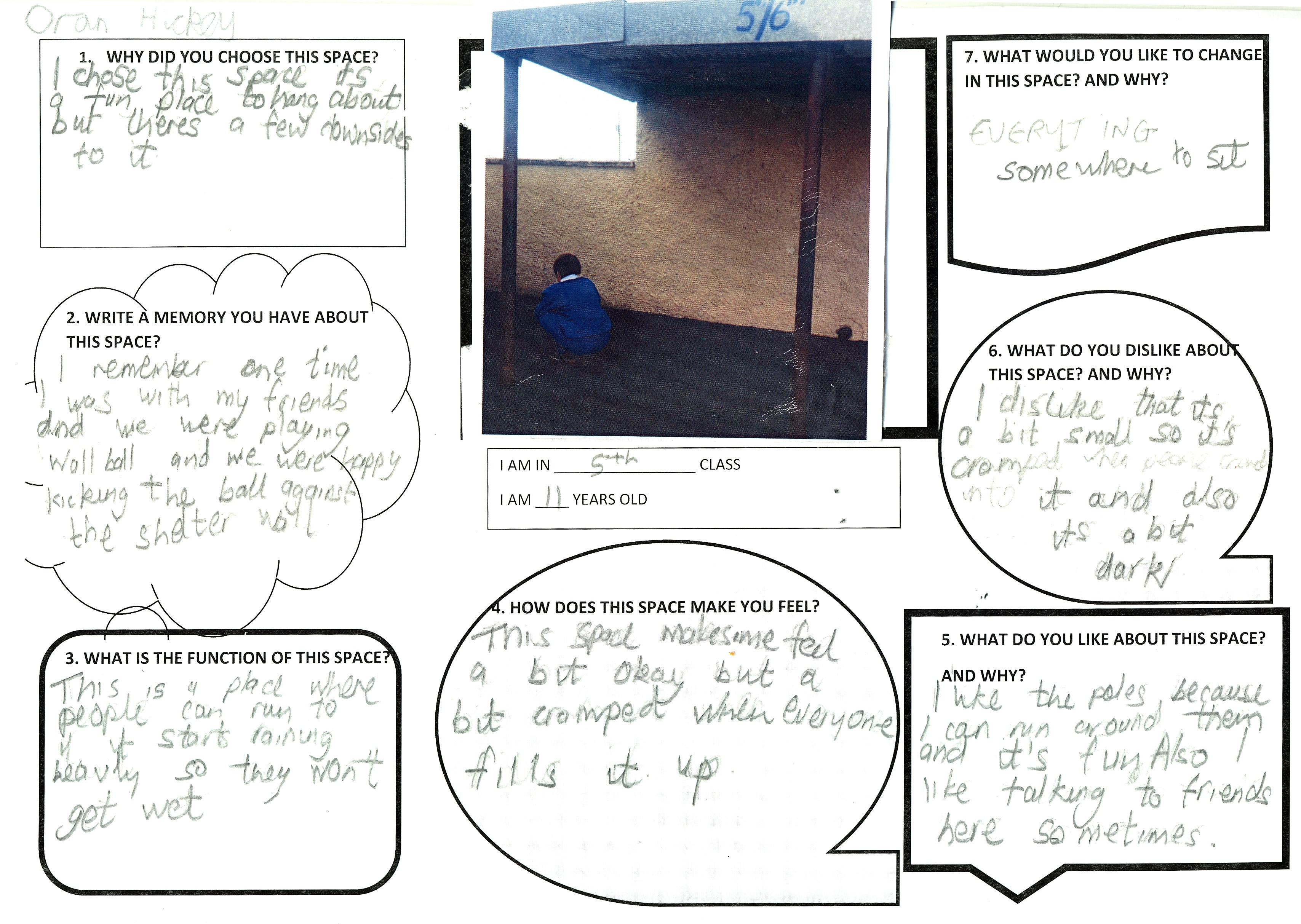 Figure 3. Empathy phase of design thinking: example of a child’s empathy worksheet exploring STEAM concepts and how they interact with their school spaces 