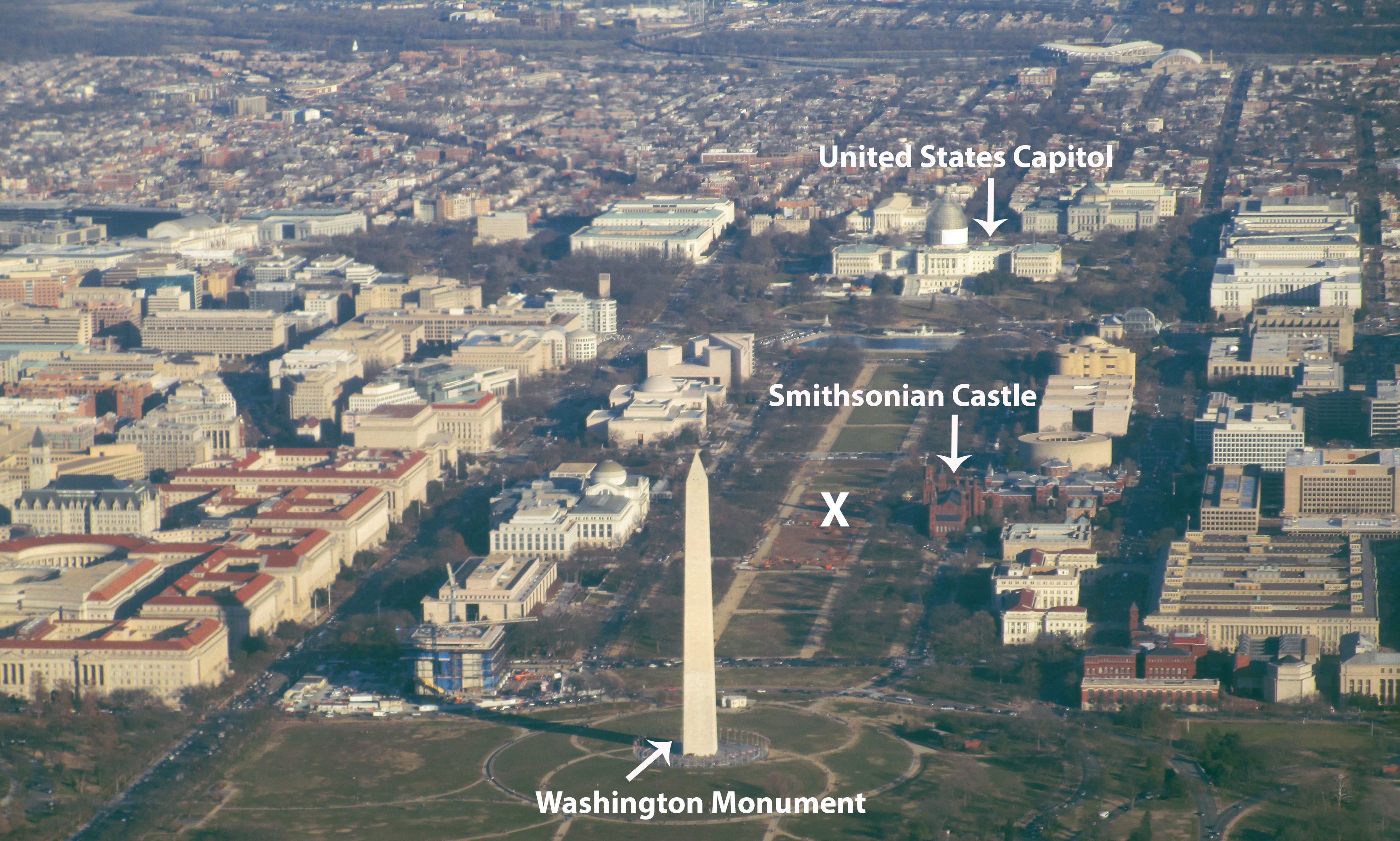 Aerial photo of the national mall.