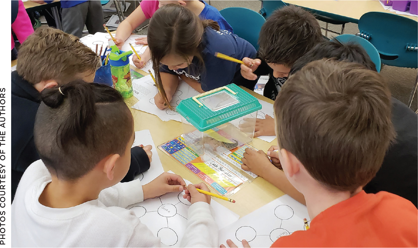 Students record observations of some class visitors.