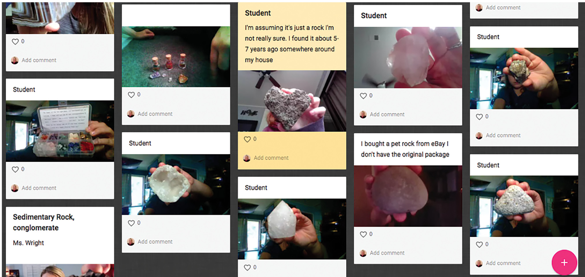 |	Figure 4: Students shared their rock and mineral samples from home on a padlet. 