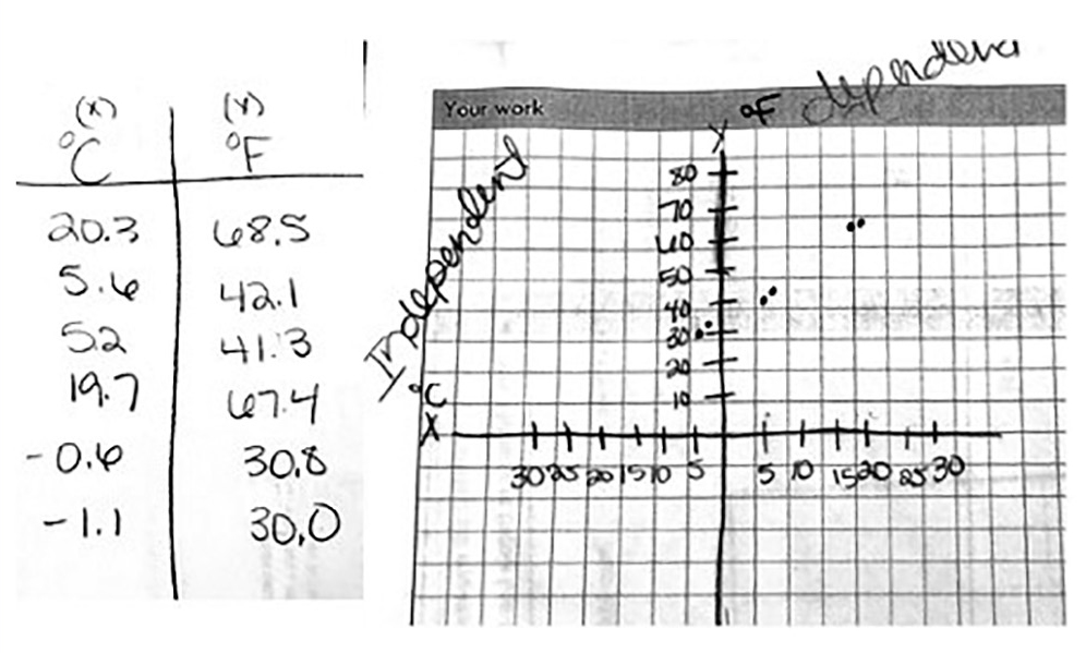 Sample temperature data table and graph generated by the students.