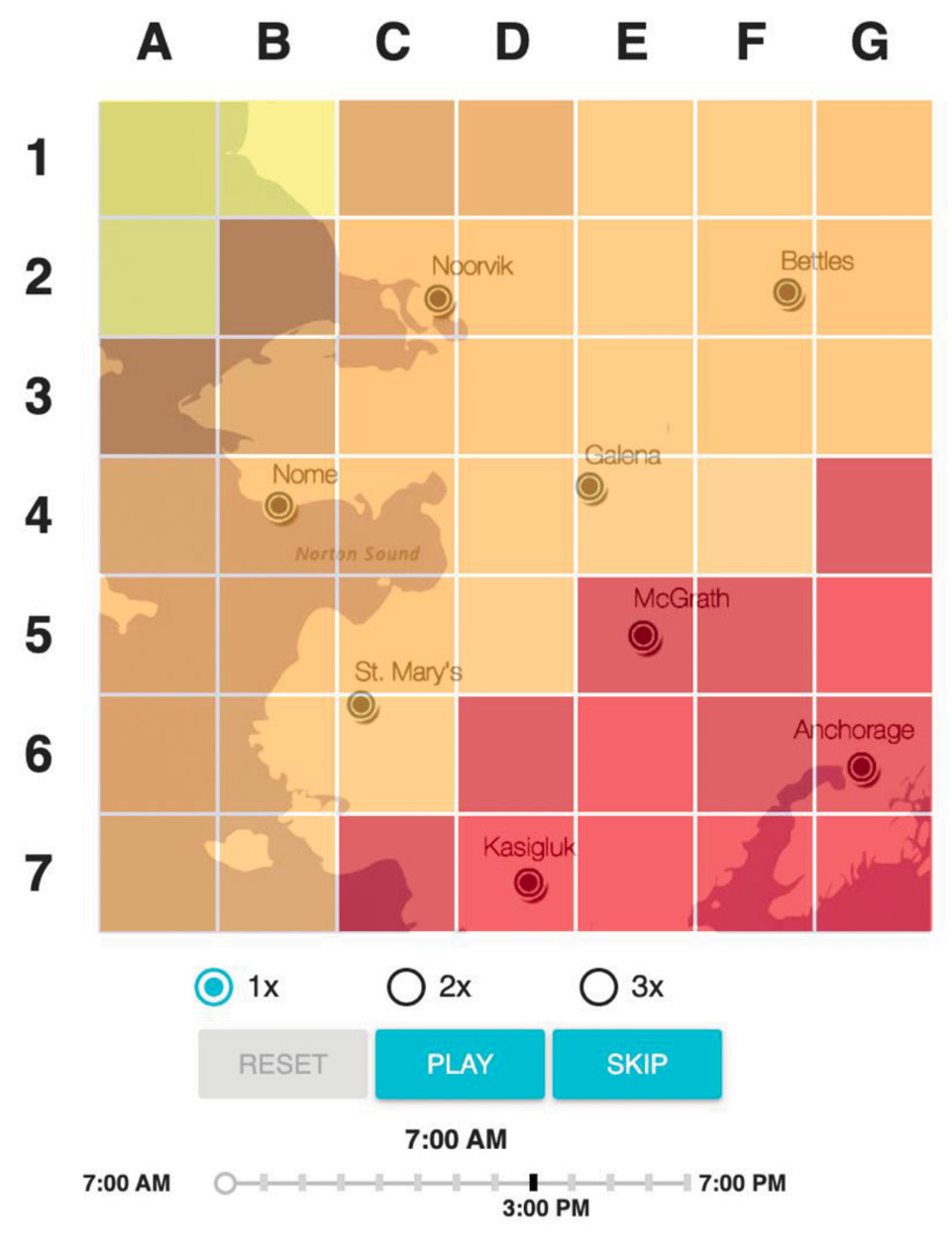 Teacher weather station dashboard for Alaska showing the larger map of the region.