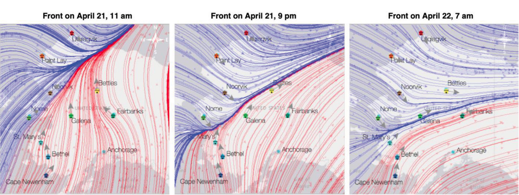 Virtual simulation displaying the position of the storm front.