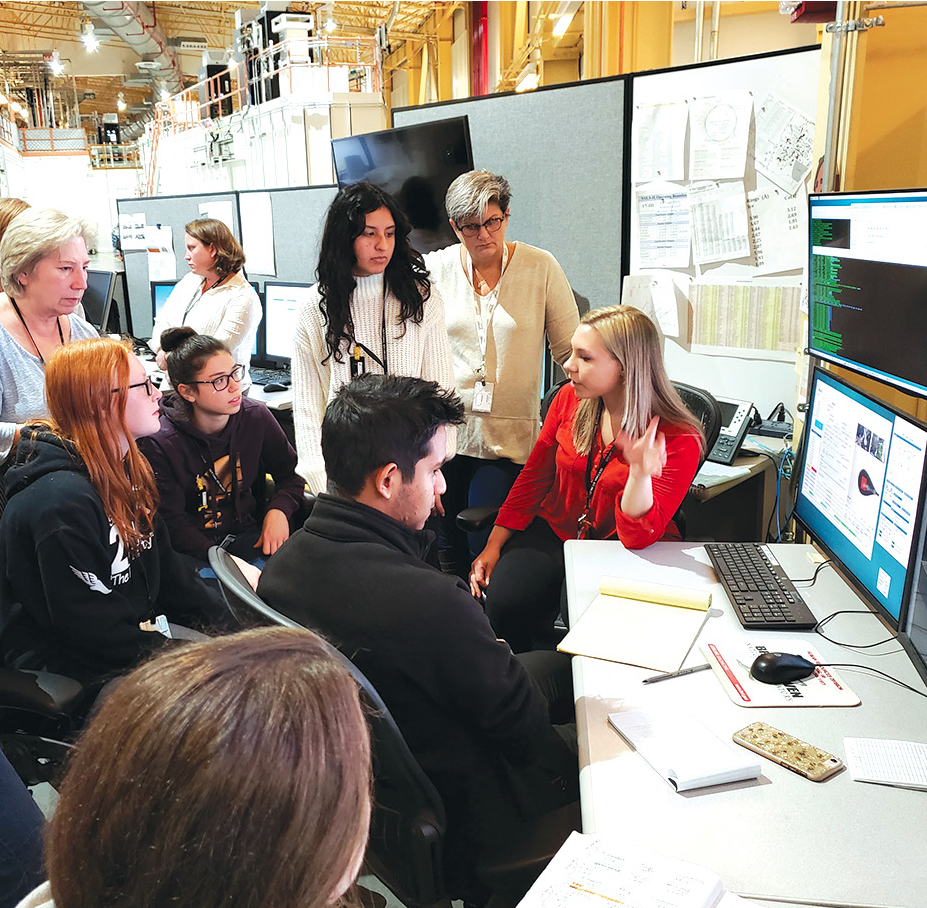 SPARK students, teachers, and BNL staff collect data at the NSLS-II protein crystallography beamline. Photo courtesy of Robert Bolen.