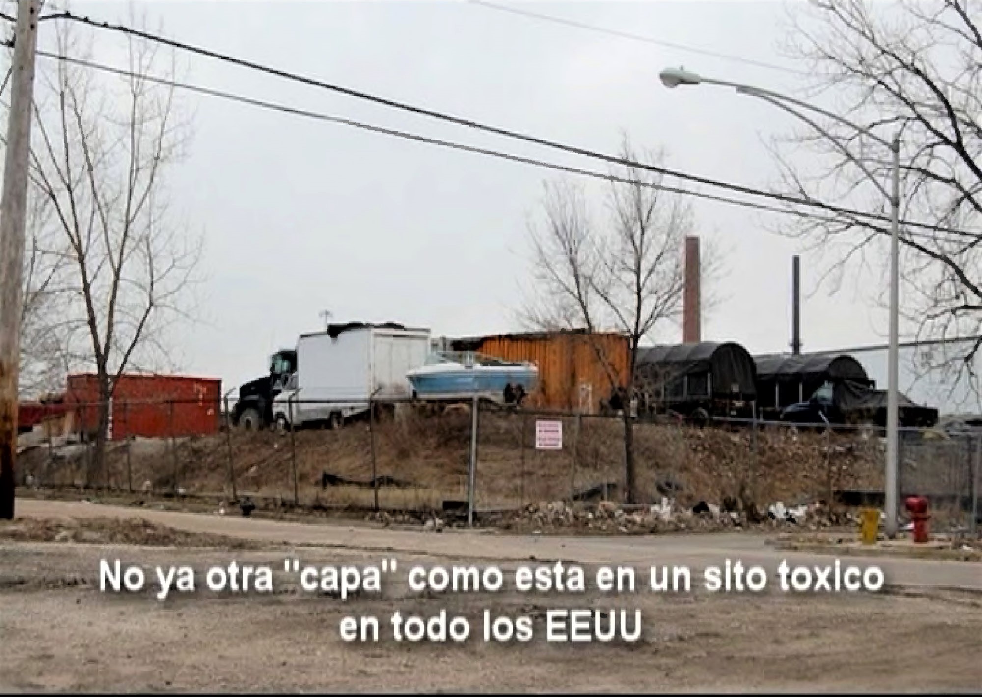Figure 5. Gravel cap on CELOTEX site that was not initially approved by the EPA. Screenshot from Celotex documentary released by LVEJO 