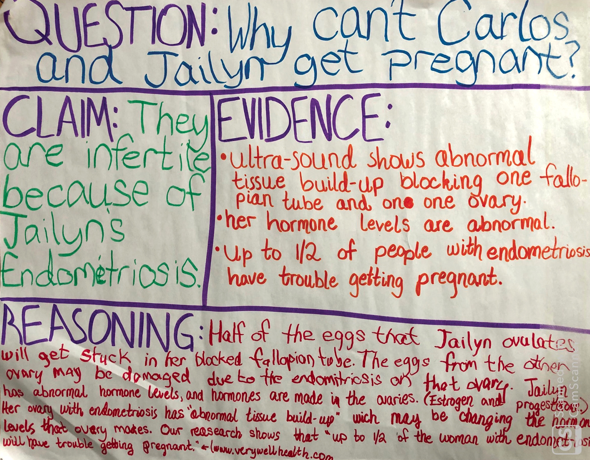 Student poster explaining and defending final diagnosis.
