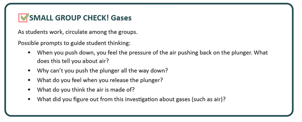 Example of a Small Group Check.