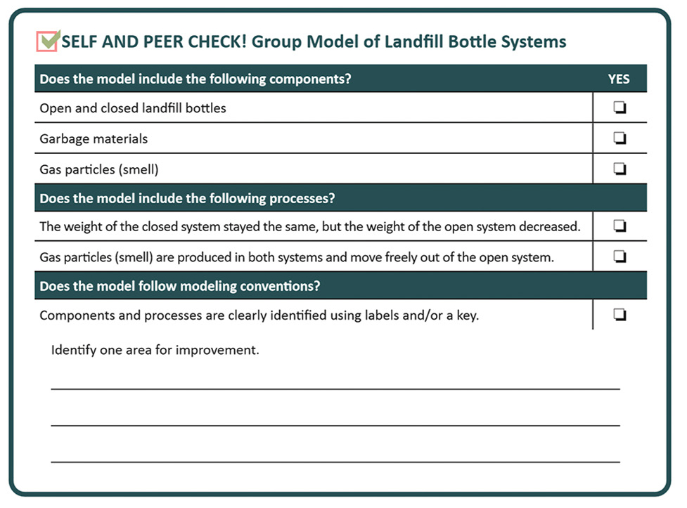 Example of a Self and Peer Check.