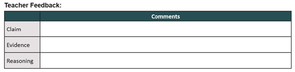 Sample teacher feedback form for the Individual Check.