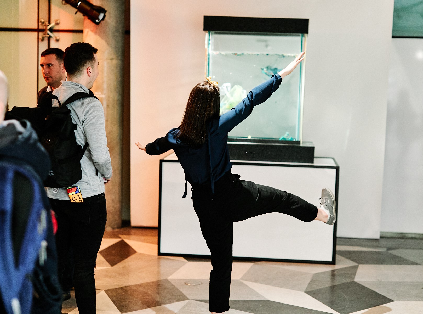 Visitor interacting with the exhibition PLASTIC at Science Gallery at Trinity College Dublin. 