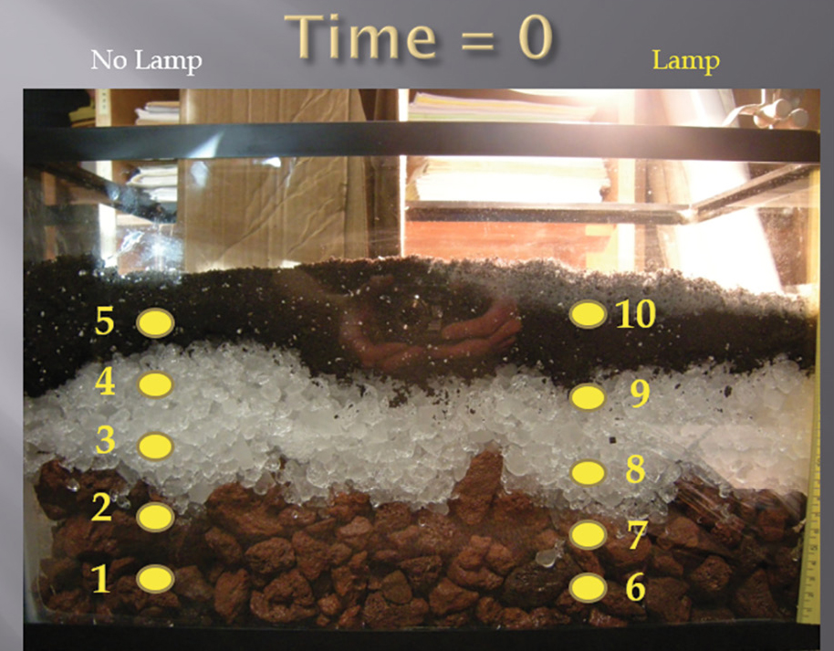 Model design and placement of thermochrons. Note the ruler along the right margin.