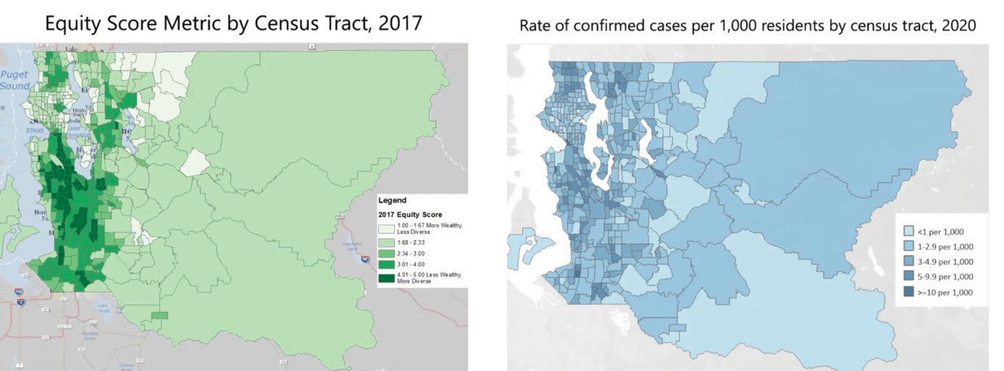 Students analyzed this Public Health Insider graph of Seattle, Washington, for correlations between racial and socioeconomic levels to COVID case numbers.