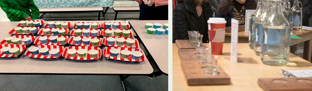 Figure 3 Students’  Water Bar exhibit (left) and teachers engaging with the  exhibit (right). 