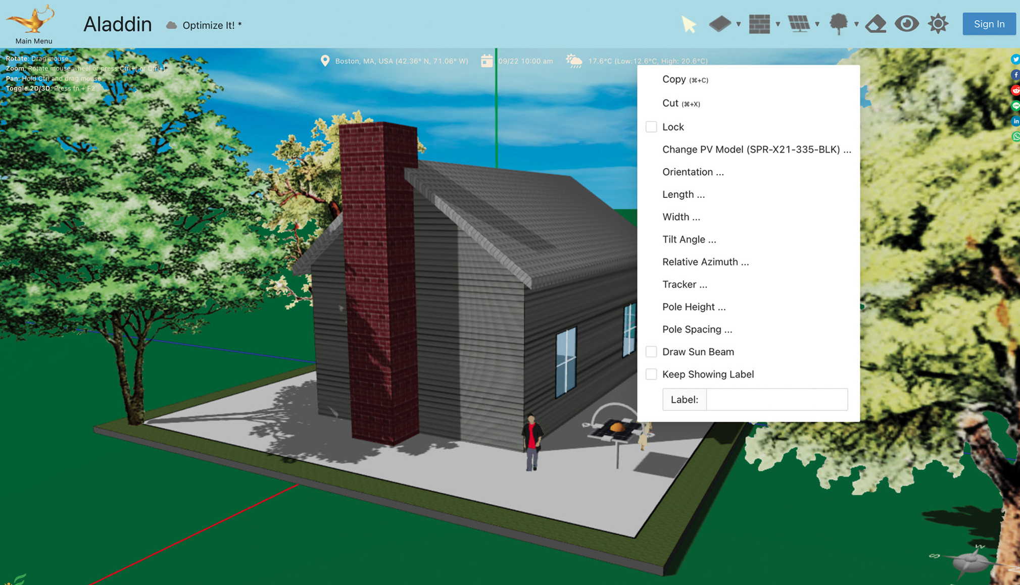 Figure 3. A solar simulation game, Optimize It, allows students to integrate the learned concepts into practice.