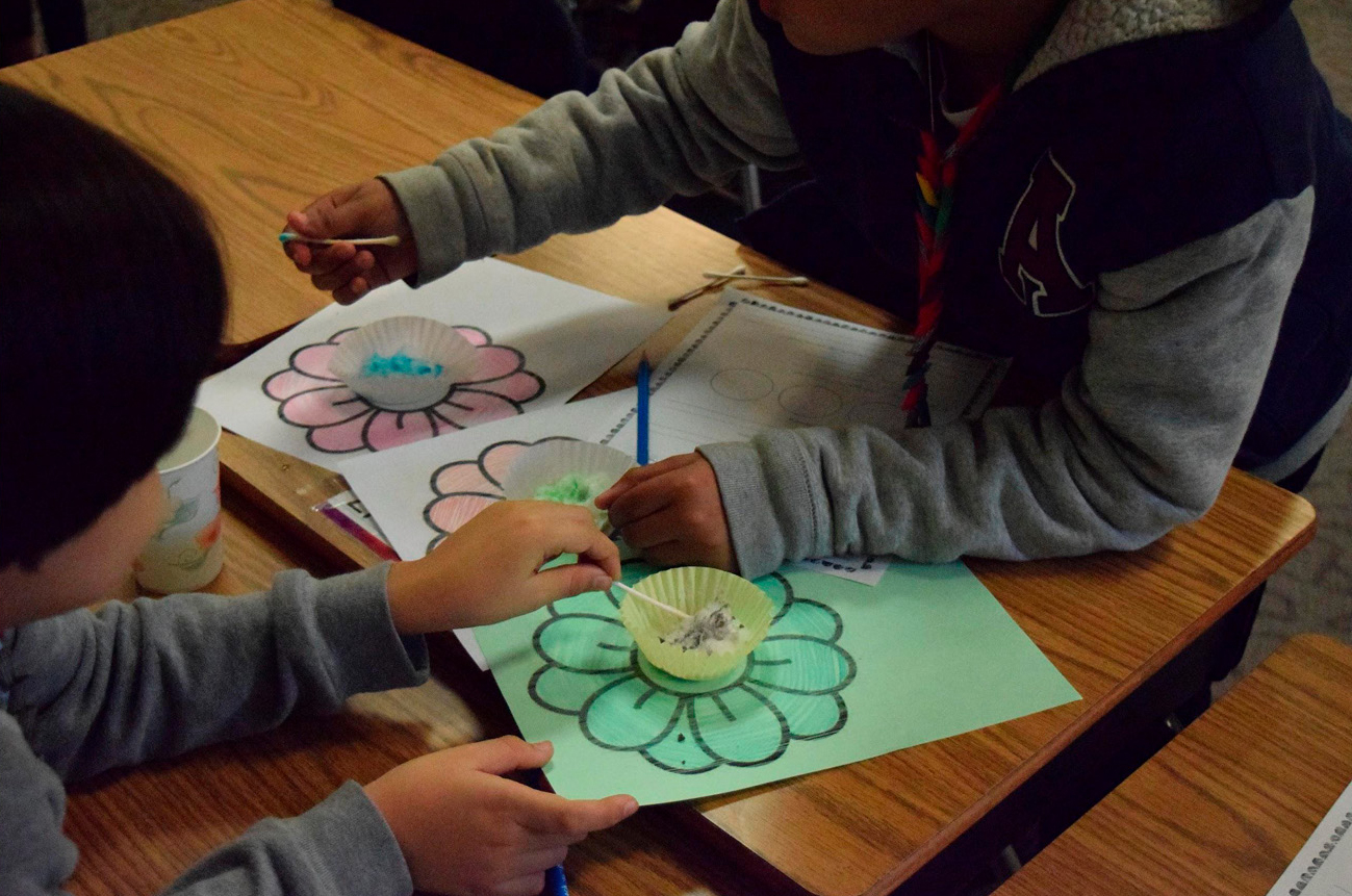 Figure 4 Children using arts-integrated strategies to depict pollination.