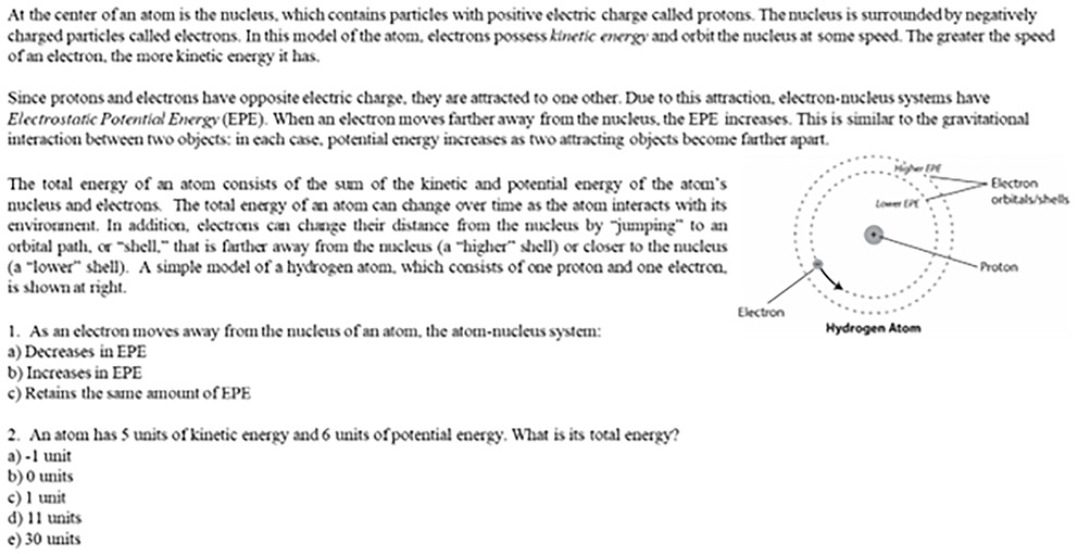 An example of a teaching narrative followed by two reading comprehension questions. 