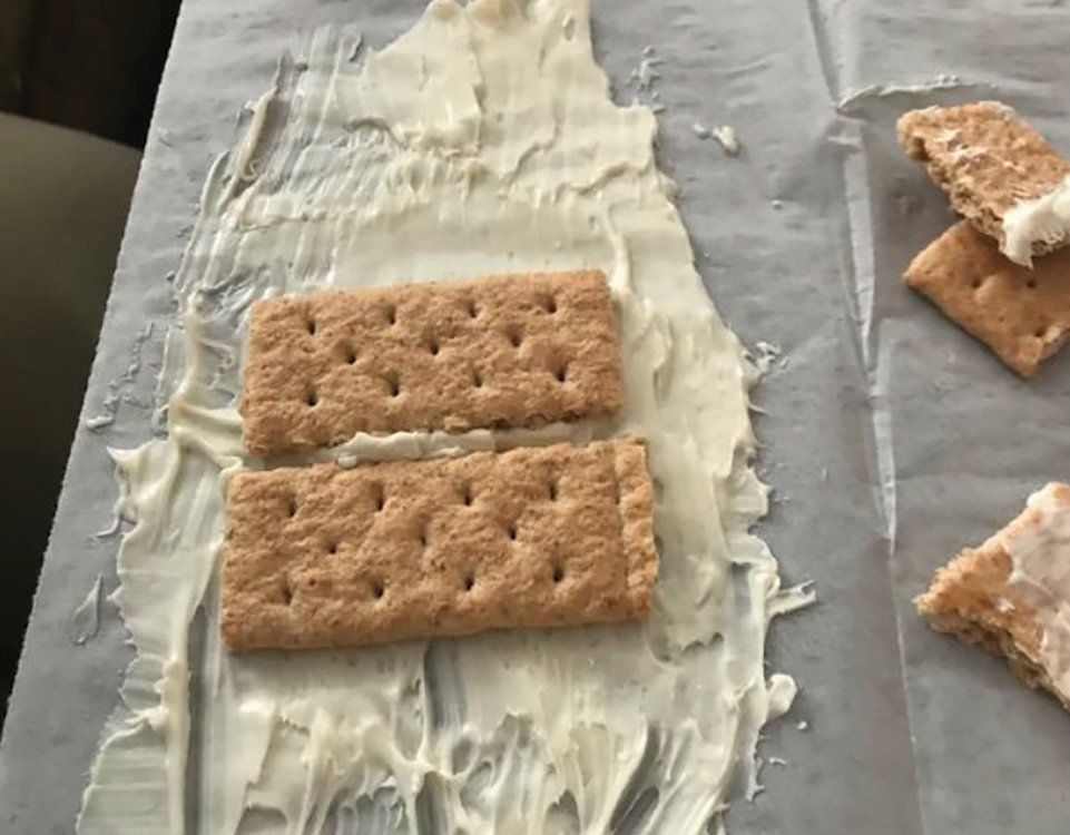Convergent boundary as made by moving the crackers together.