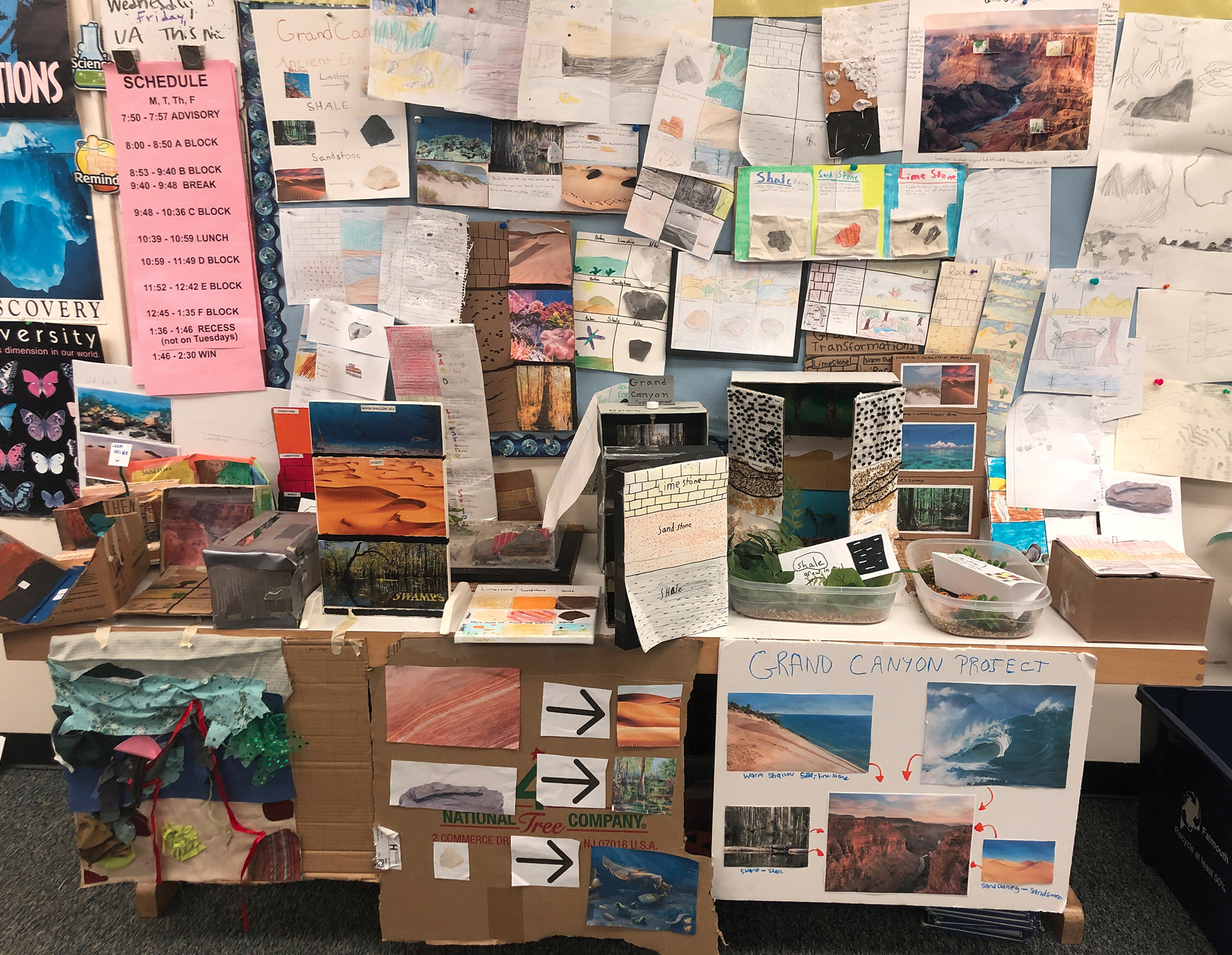 Student models of the Grand Canyon’s layers where supplies were provided by the teacher.