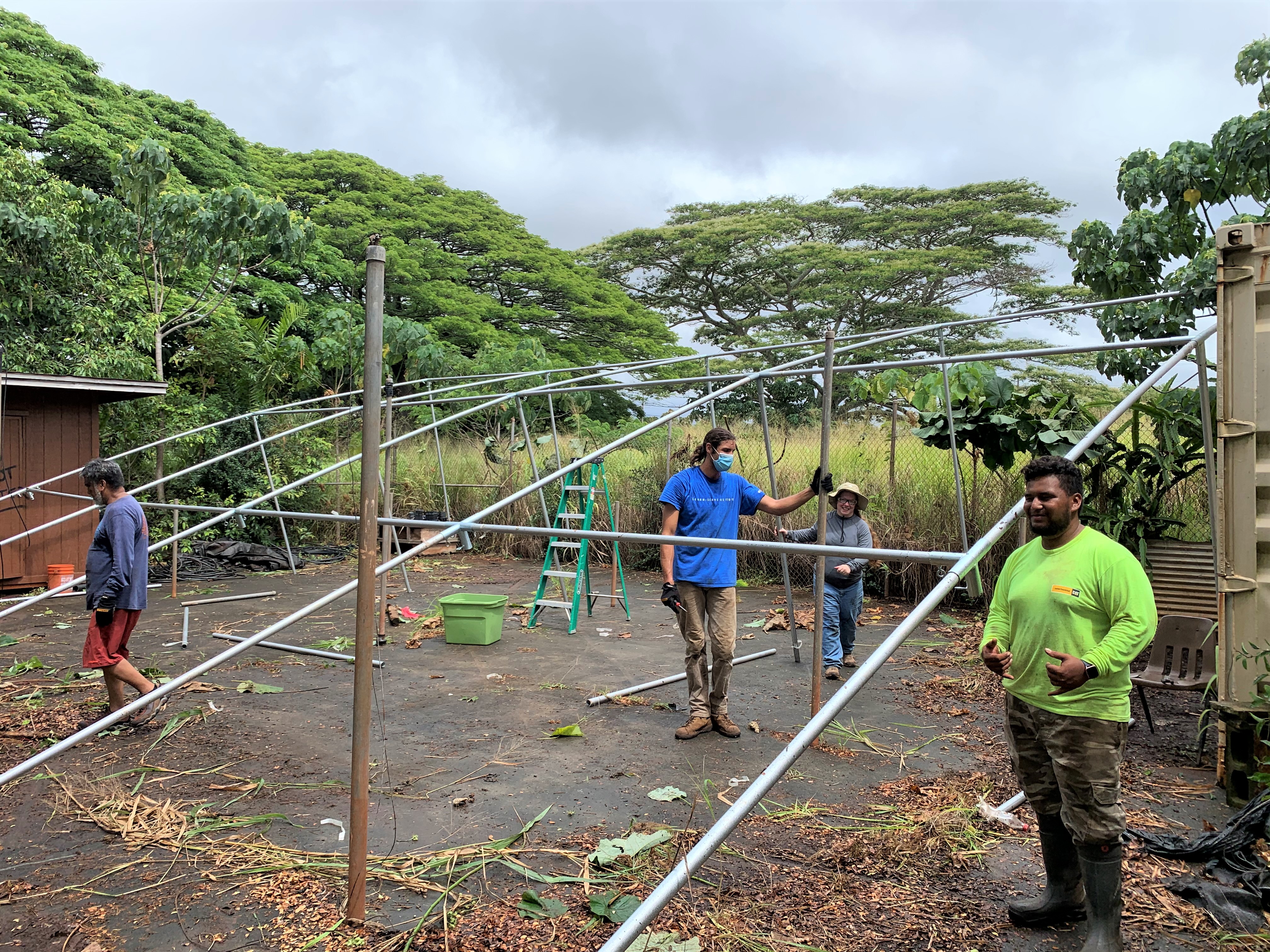 Pearl City High School teacher, Jessica Stoerger, works alongside community members to build a native plant shade house that will serve as a plant nursery for local nonprofit organizations.