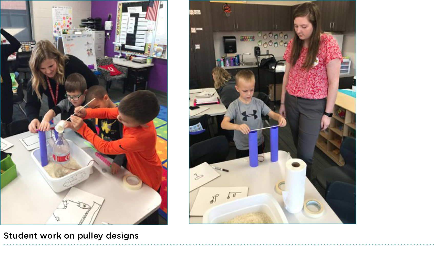 Student work on pulley designs 