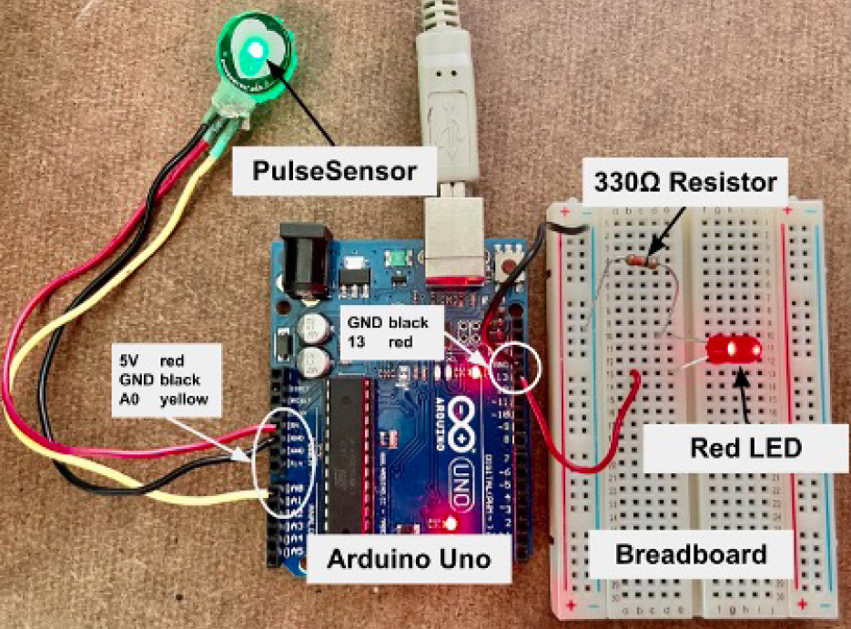 Completed pulse sensor circuit.