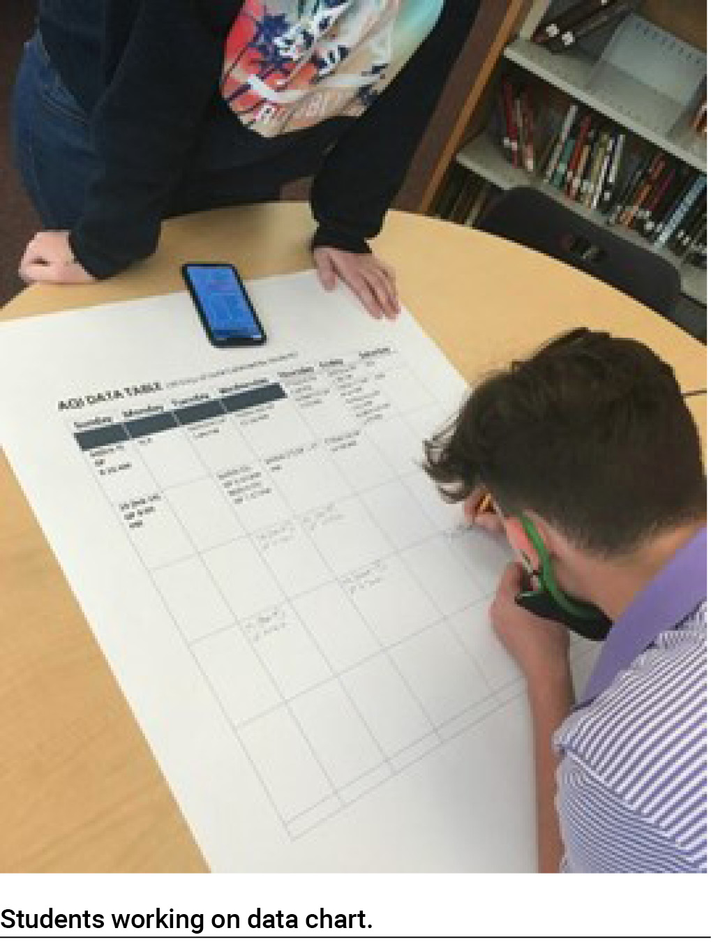 Students working on data chart.