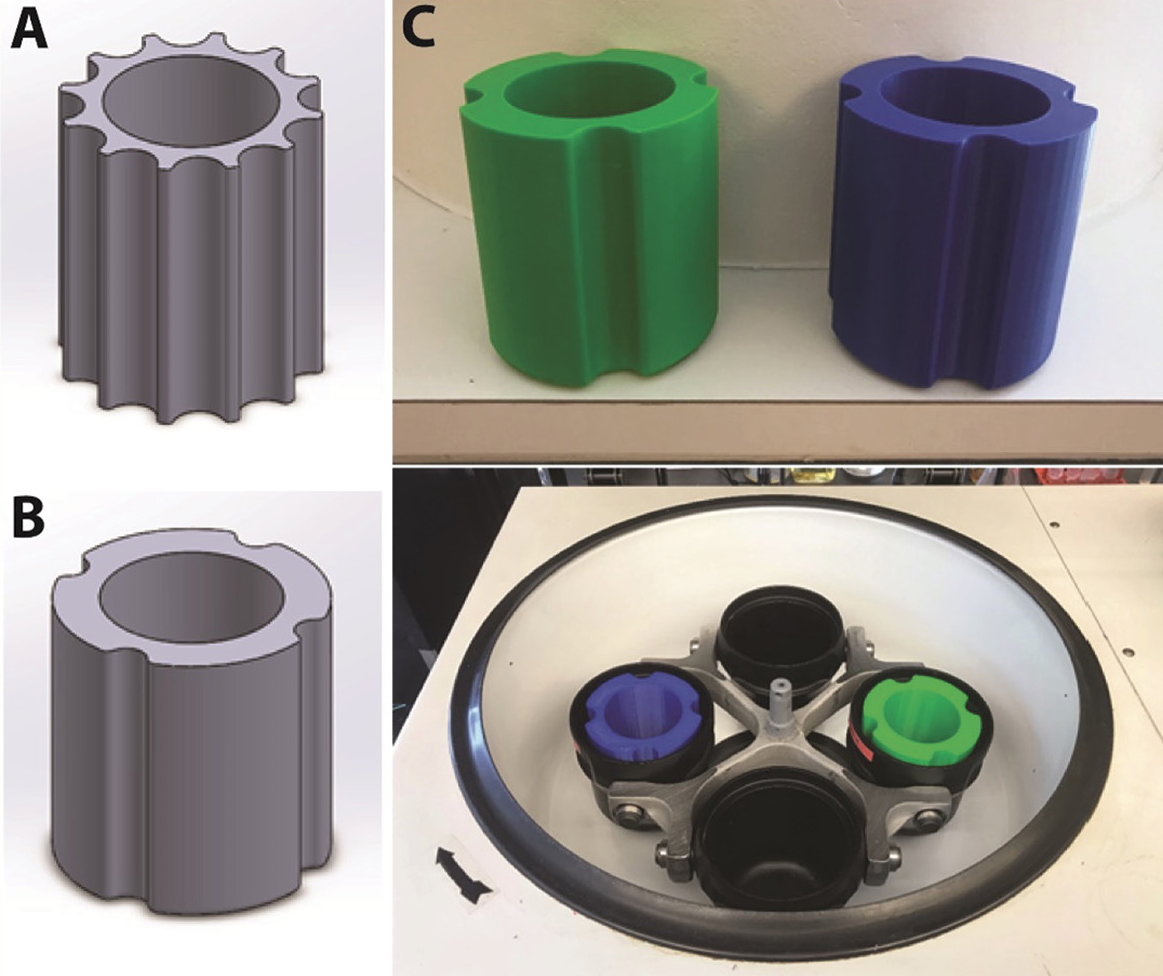 figure 2. Progression of 3D-printed centrifuge adapters.