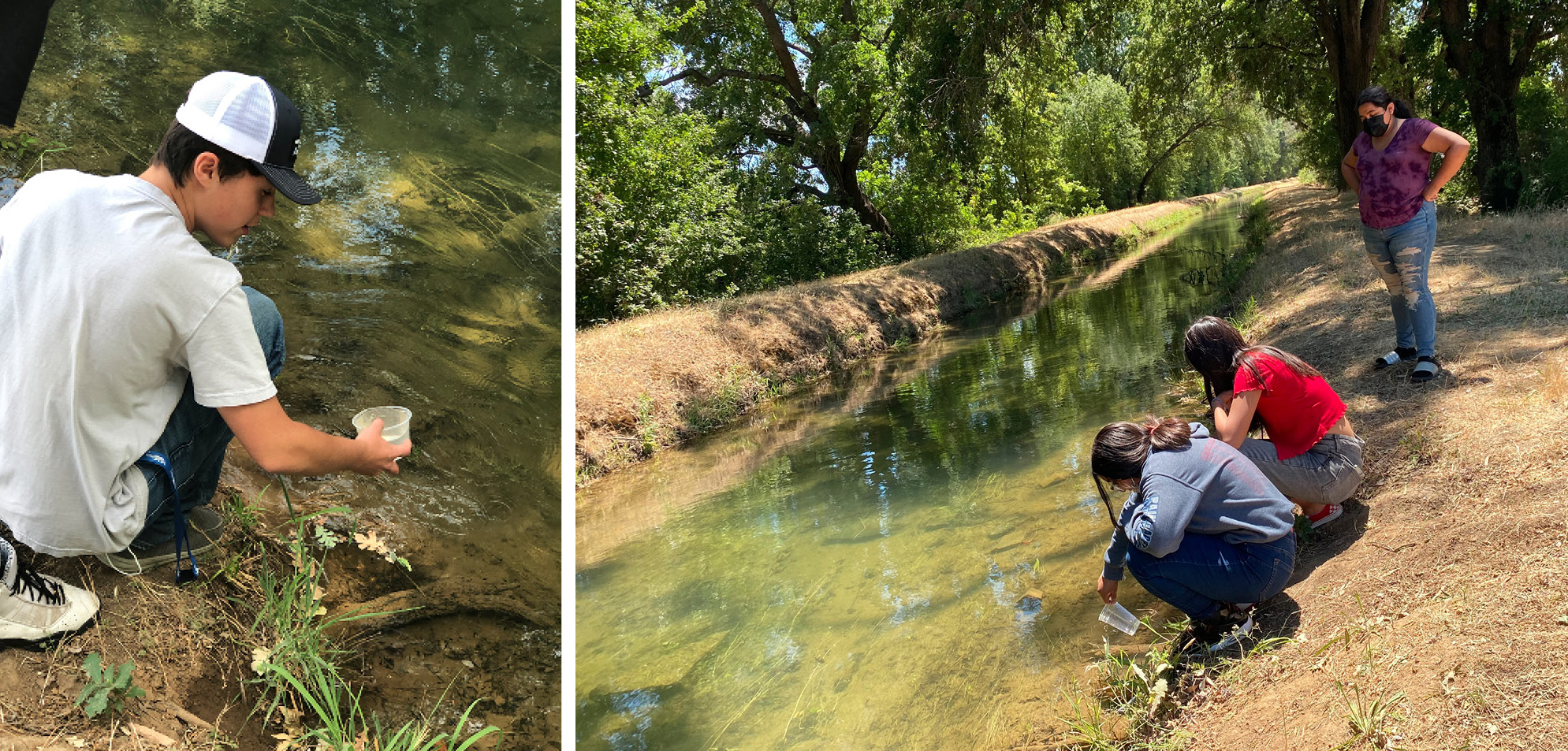 Students collecting water samples from the canal.