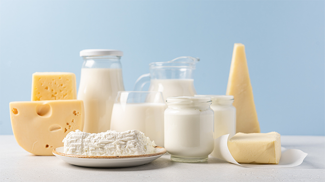 different types of dairy products on a table