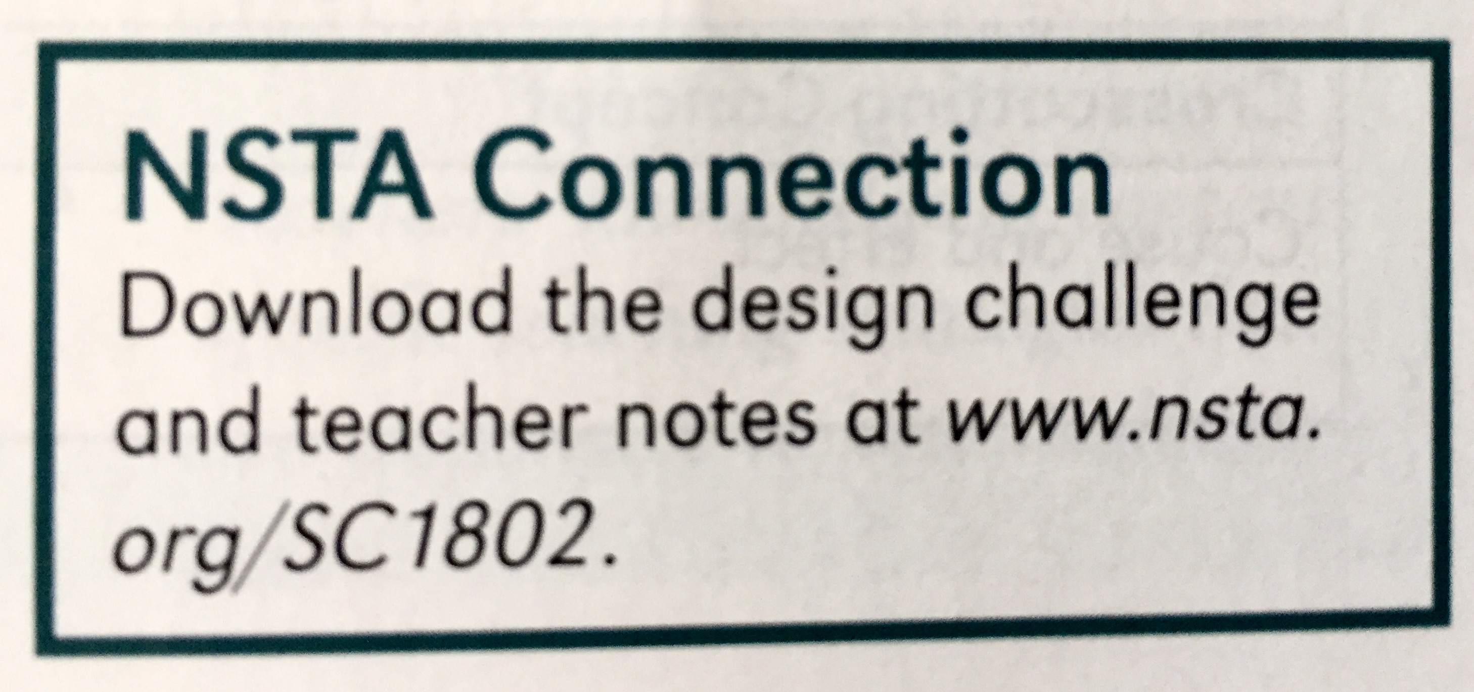 Box for NSTA Connection: information about additional materials online