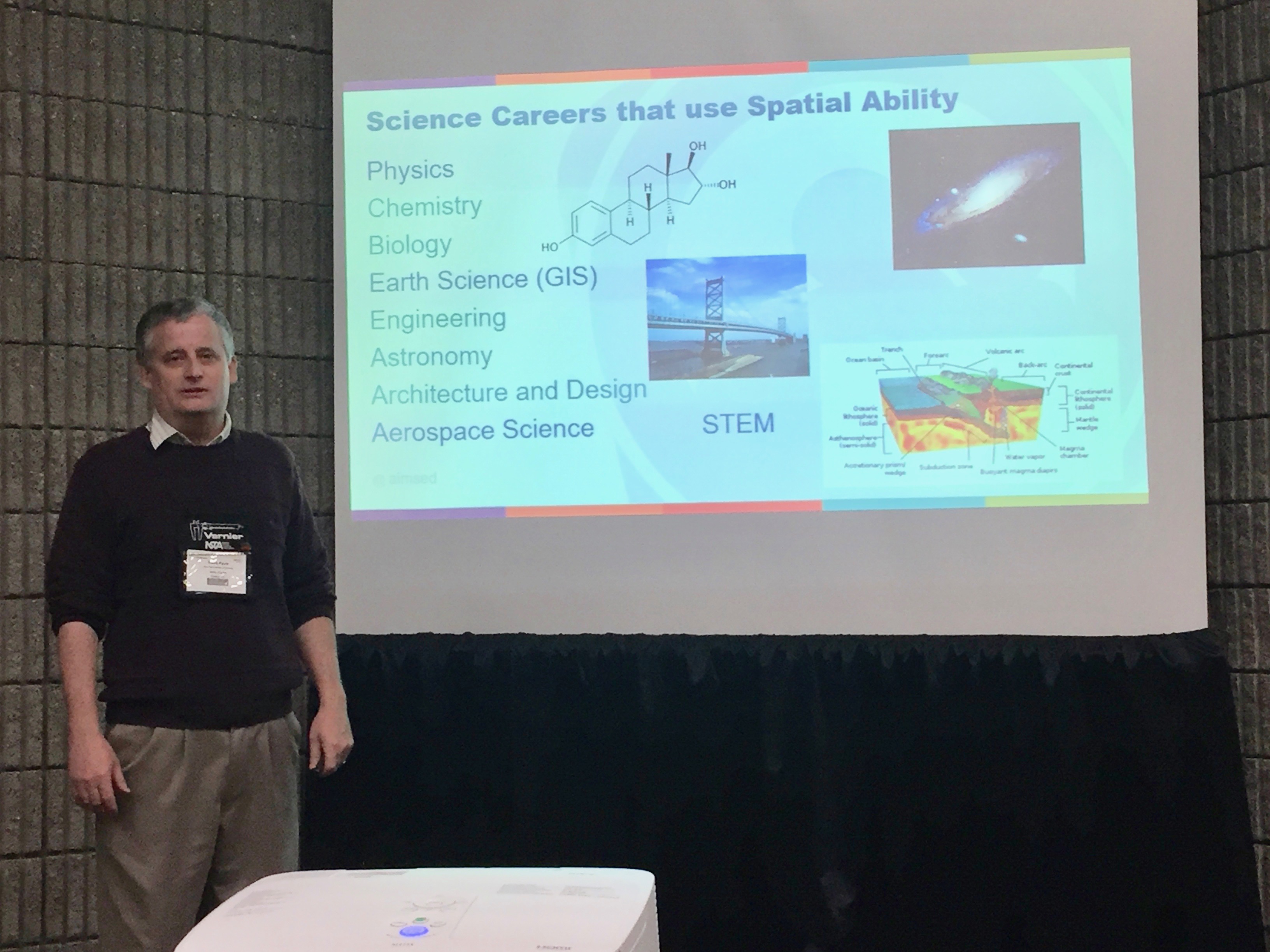 Presenter and slide listing all the science careers that involve spatial ability (all of them).